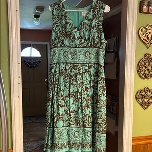 Chadwicks Aqua and Chocolate Patterned Midi Dress